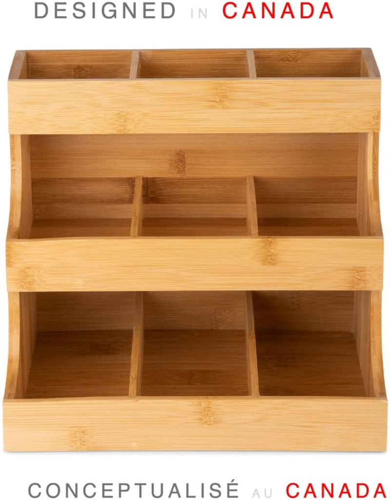 THEODORE Vertical Bamboo Tea Bag Organizer - Holds 180 Bags - Elegant Wooden Storage Box for Home, Office, Caf&eacute; - Also Holds Sugar Packets and Creamers image number 2