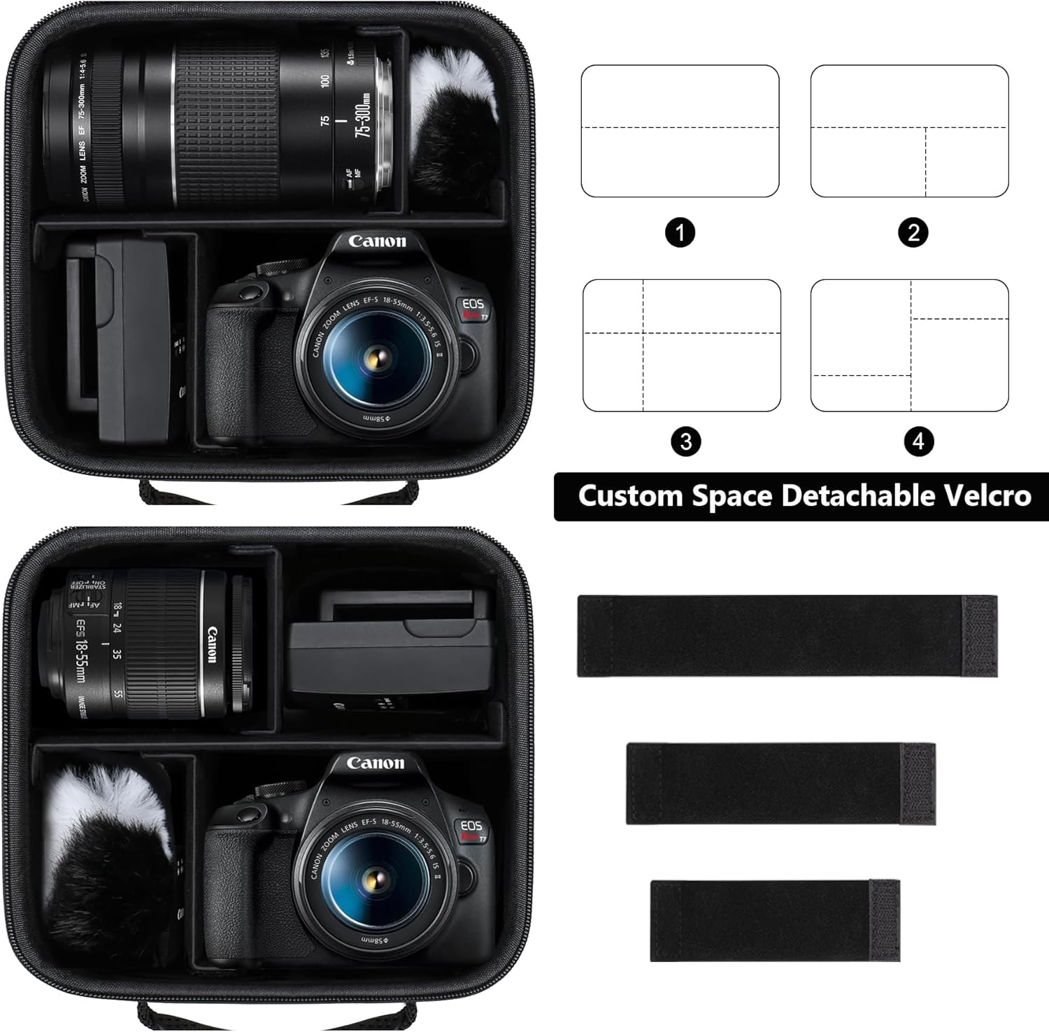 Supmay Hard Travel Case for Canon EOS Rebel T7 DSLR Camera/Eos R50 / R6 Mark II/ R100 / R50V / R8 / R7 / R10 Mirrorless Camera, Lens, Tripod with 3 Pieces of Dividers and Shoulder Strap, Black image number 6