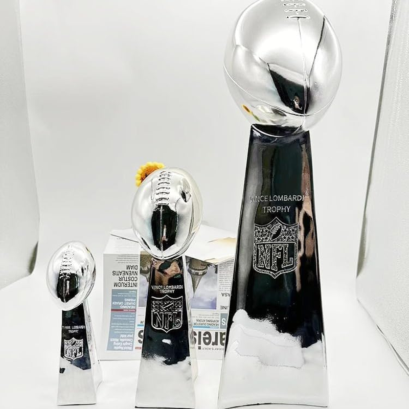 LNGODEHO Silver Football Championship Replica Trophy, Resin Chrome Winner Cup Award Souvenir for League Team Sports Fan image number 5