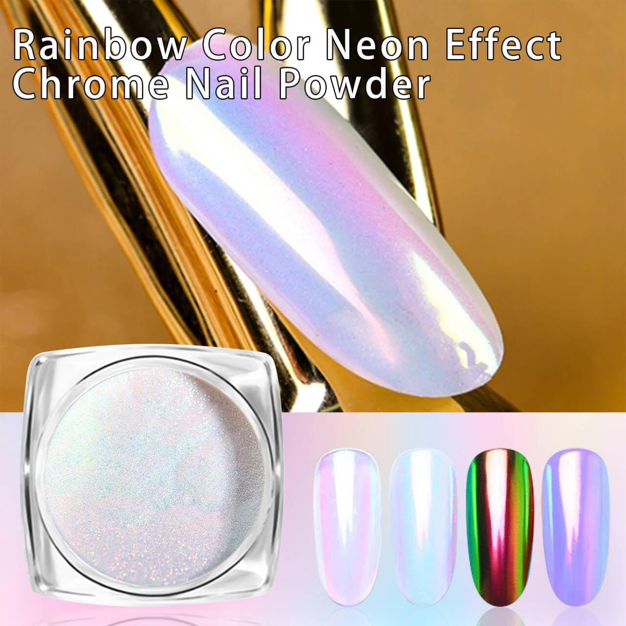 1 Box Holographic Nail Glitter Powder Rainbow Color Neon Effect Nail Art Flakes Decoration Chrome Nail Powder Dust Tip Manicure image number 3