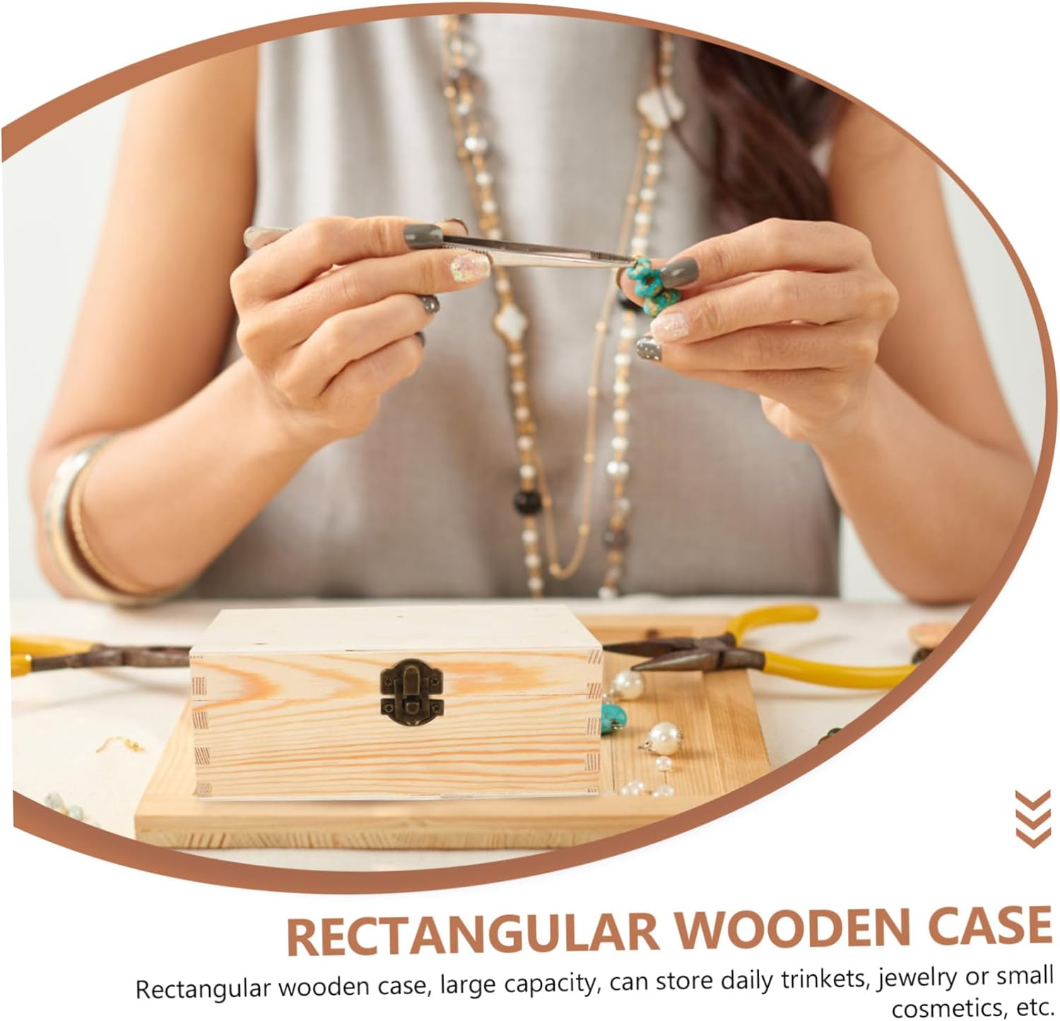 ARTIBETTER 2Pcs Trinket Box DIY Jewelry Storage Boxes Portable Lock Natural Wood Material for Daily Use image number 3