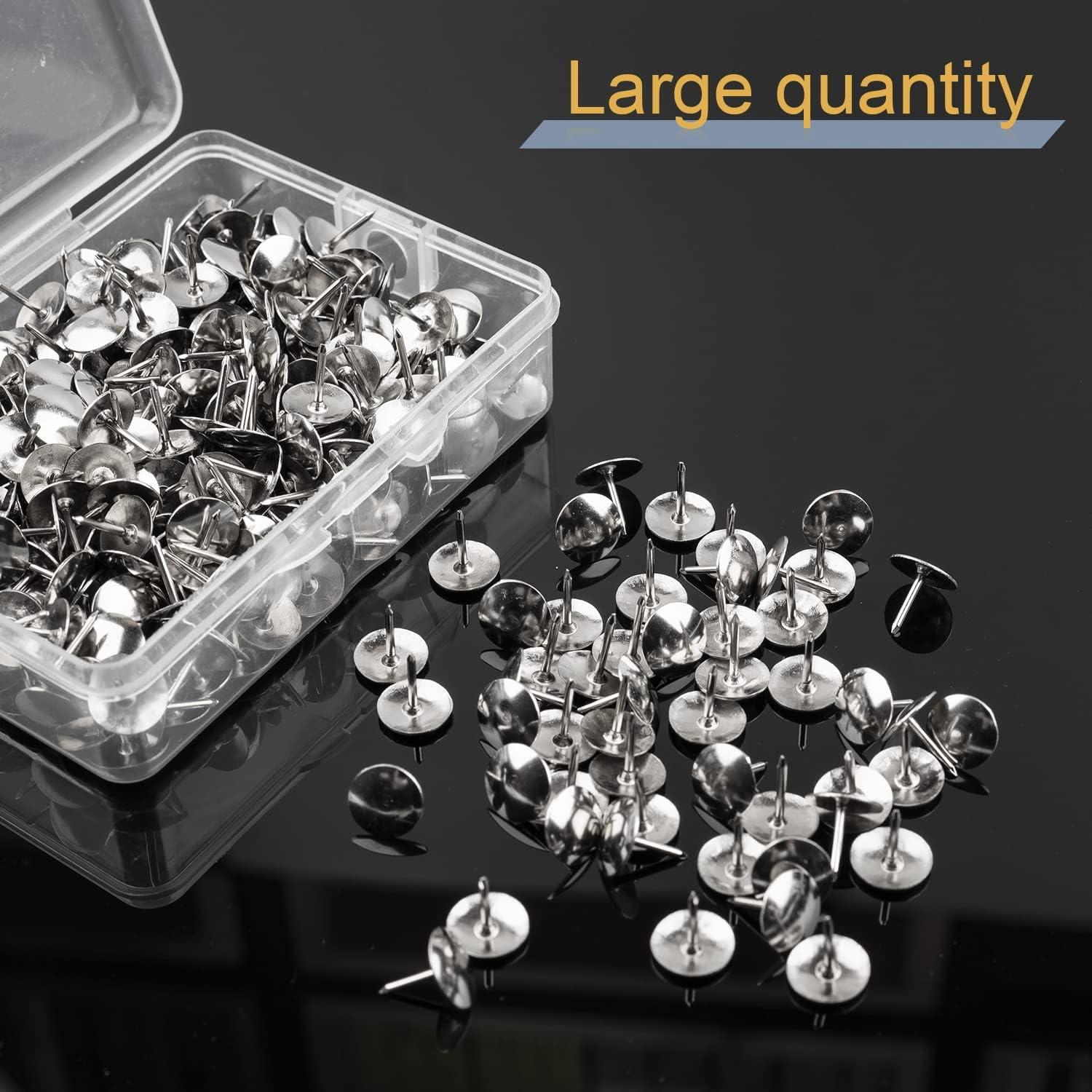 400Pcs Silver Thumb Tacks, Flat Push Pins for Bulletin Board, Cork Board Wall Hangings, Desk Decor Organization image number 2
