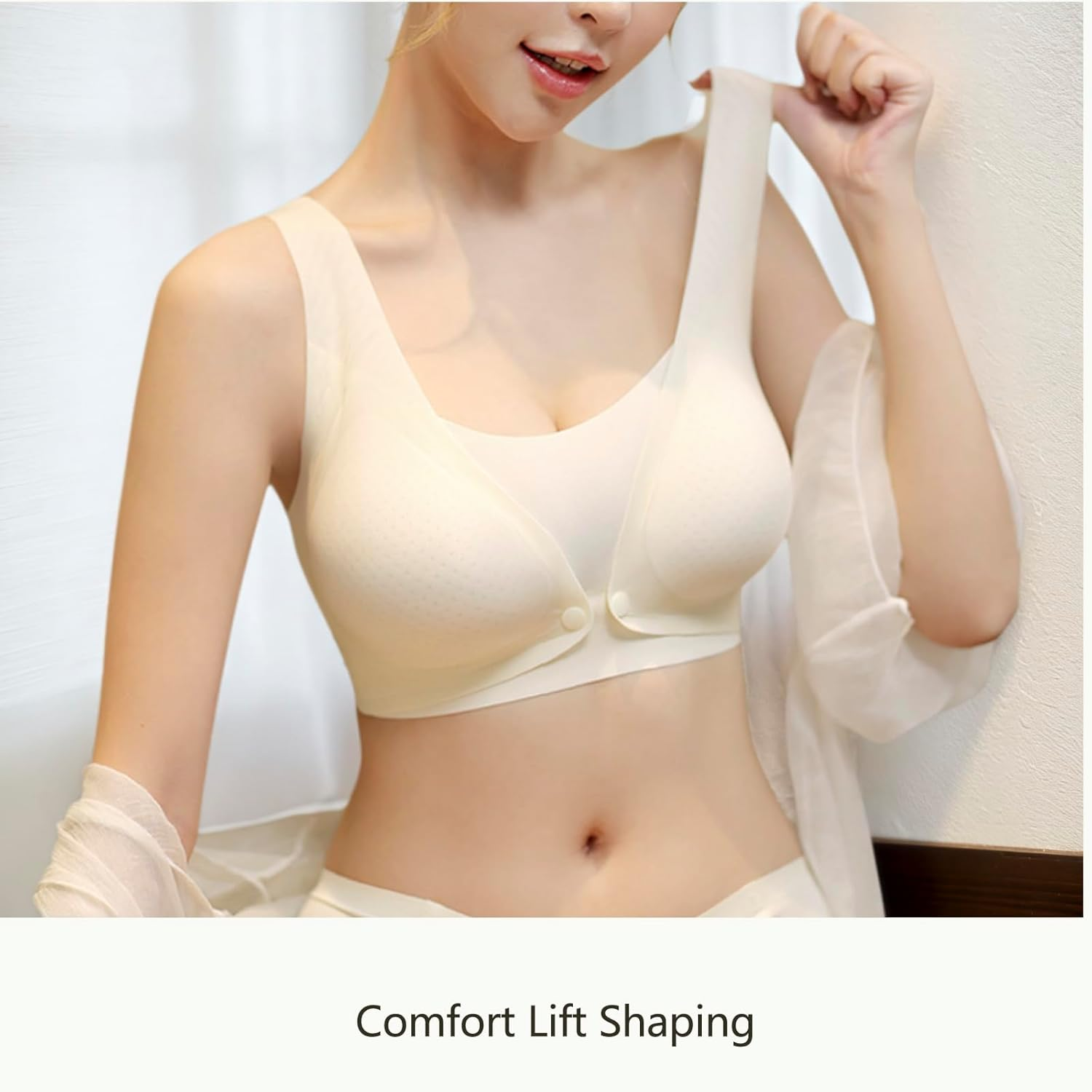 Women'S Breathable Support Nursing Bra - Seamless Anti-Dropping Design for Pregnancy, Postpartum and Breastfeeding Beige image number 4