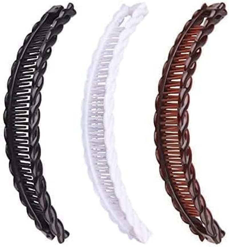 2 Pcs Tort Banana Clips Fish Clips Vintage Clincher Combs Tool for Thick Curly Hair Accessories Banana Hair Comb Fish Grip Slide Hair Clips Claws Set，Clips and Barrettes (Black and Brown) image number 2