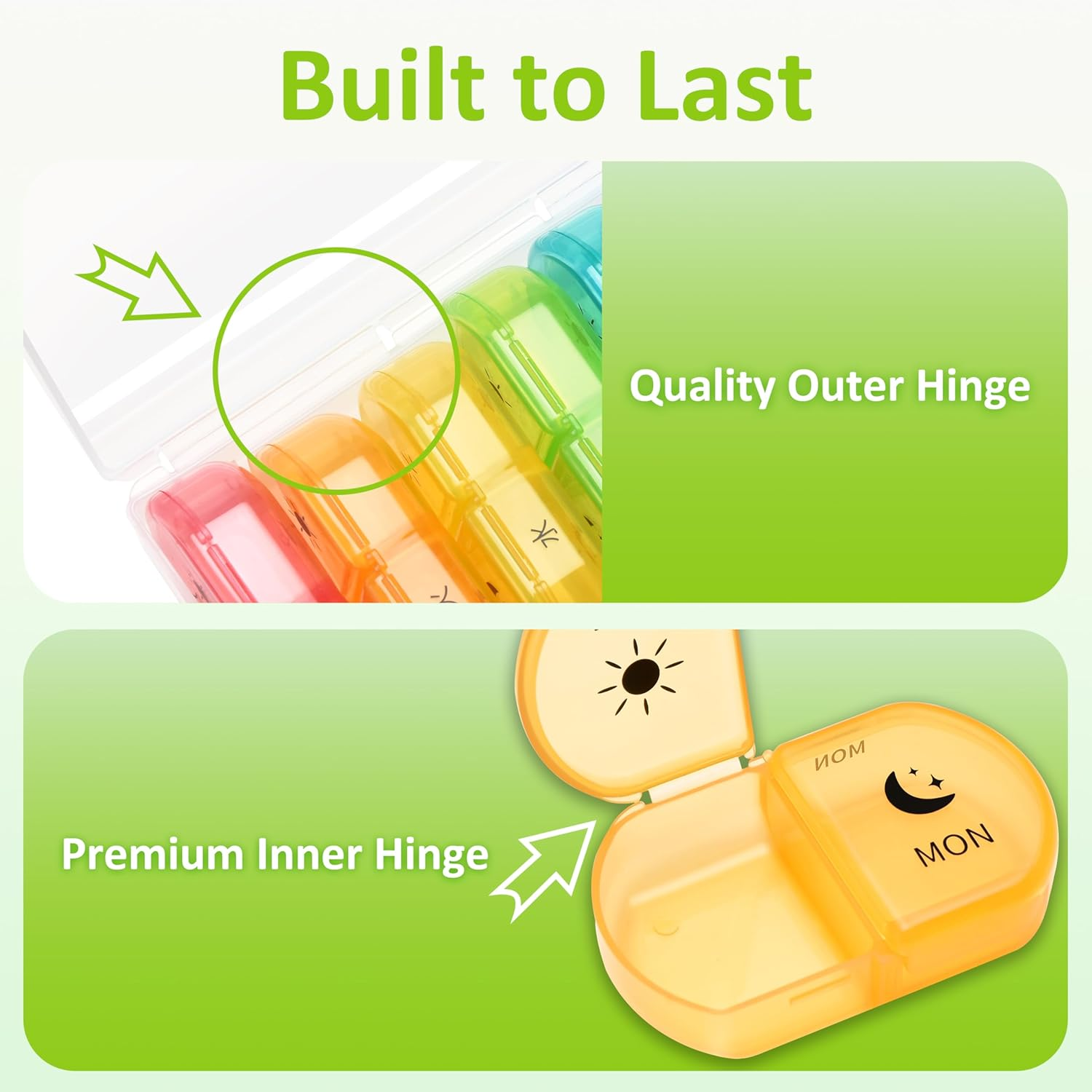 Fullicon Large Pill Organiser 2 Times a Day, Easy to Use Weekly Daily Pill Box, Secure AM PM Medicine Organiser, Durable Pill Container Case, Portable Travel Tablet Organizer (Clear Rainbow) image number 5