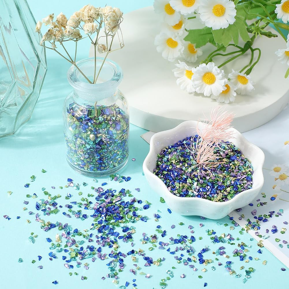 SUNNYCLUE 1 Box 5 Colors 150G Blue Broken Glass Small Crushed Crystals Bulk Irregular Glitter Metallic Stones Flakes Glass Chips for Resin Diy Art Vase Epoxy Supplies Crafts Nails Jewelry Making Women - Clear Ab image number 4