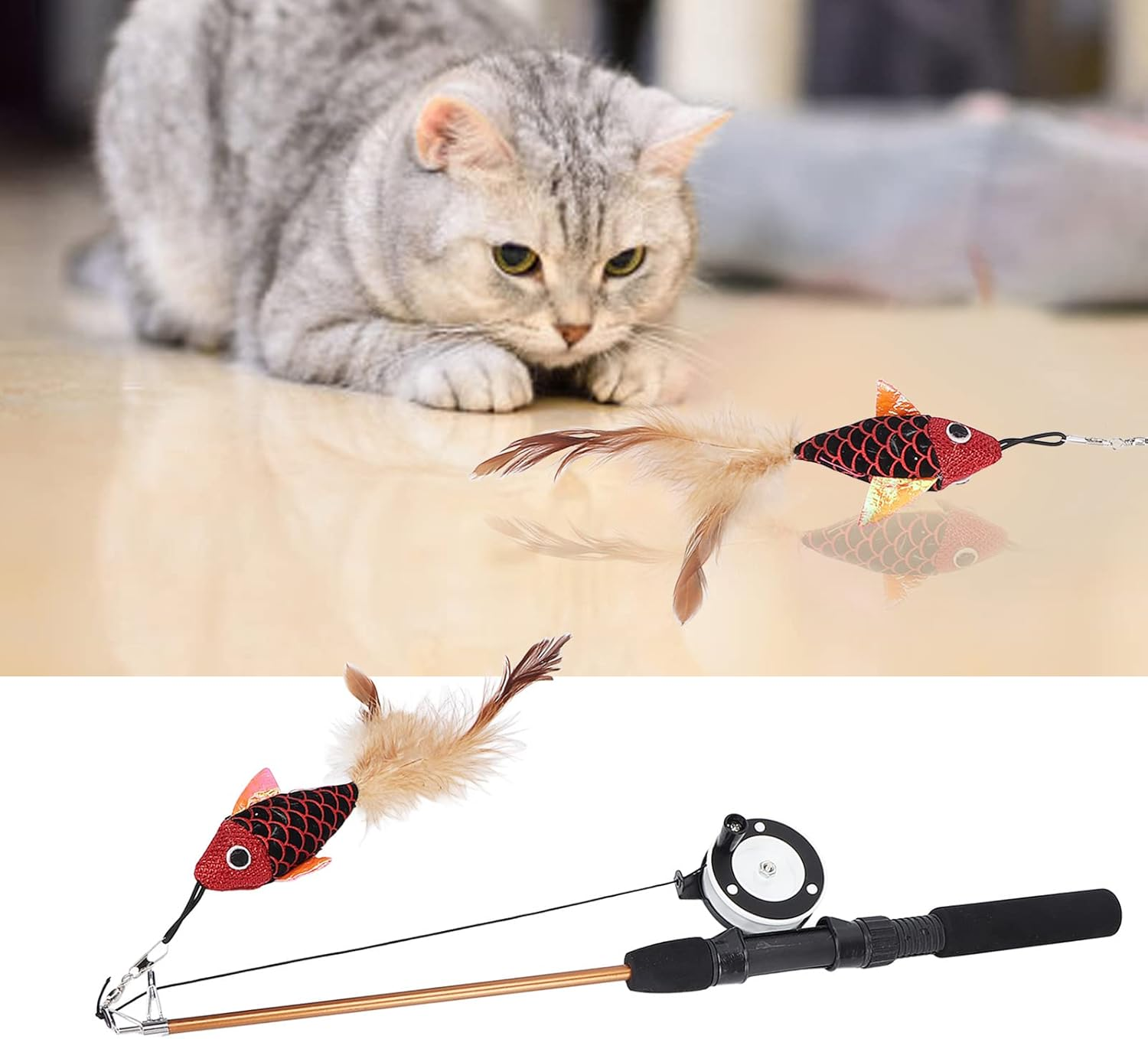 EVTSCAN Retractable Cat Wand Toy, Adjustable Cat Chase Toy, for Indoor Cats Play Chase Exercise Pet Supplies, Kitten Mental Exercise Kitten Toys