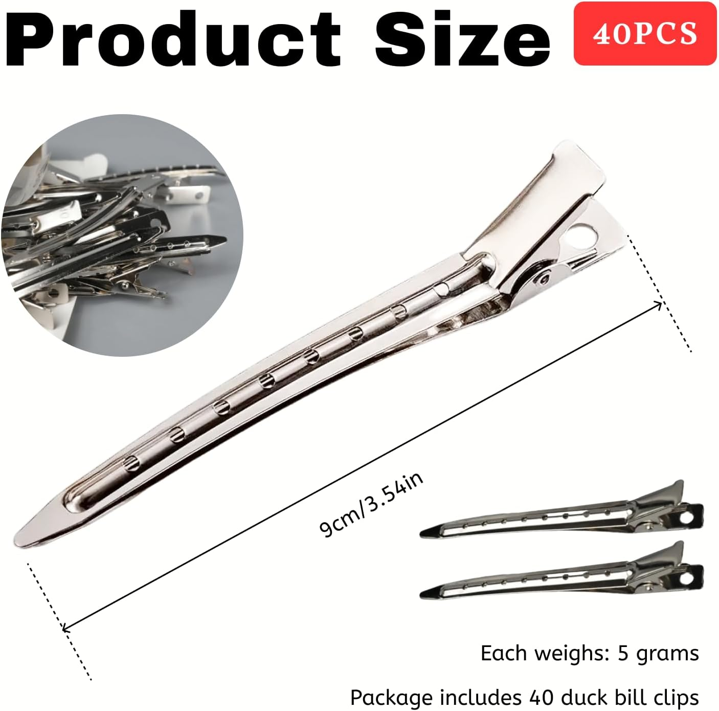 Fortuneglobe 40 Pcs Metal Duck Billed Hair Clips (3.5 Inch) - Professional Hair Styling Sectioning for Cutting, Bleaching & Dyeing - Hairdressing Clips​​
