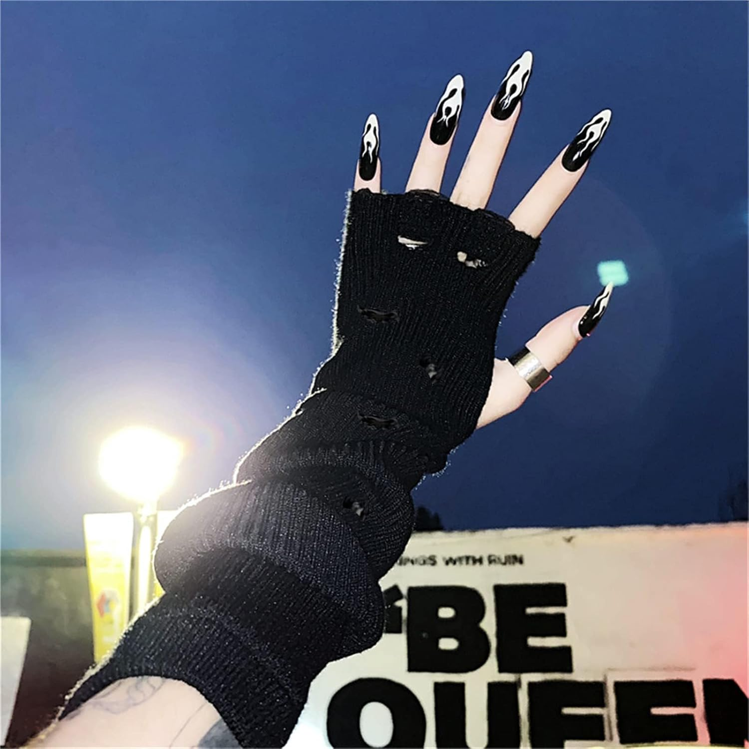 URAWESO Goth Arm Warmers Emo Punk Y2K Arm Sleeves Fingerless Gloves Cosplay Costume - Black01 image number 4