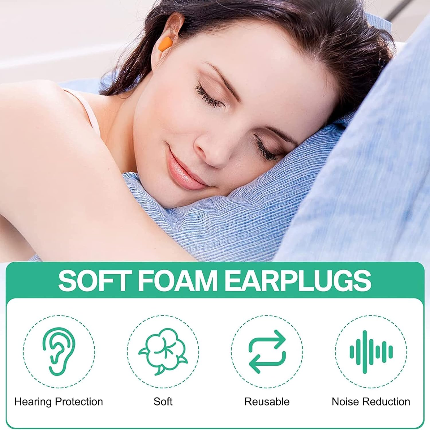 Nozibye Ultra Soft Foam Earplugs, 120 Pieces (60 Pairs) - 38Db SNR Noise Cancelling Ear Plugs for Sleeping, Shooting, Snoring, Studying, Concerts, Work, Loud Sound Reduction (Mint Green) image number 3