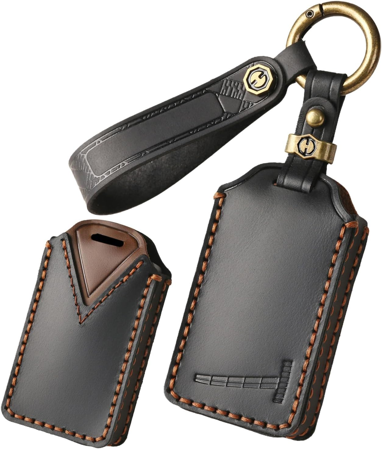 HIBEYO Fit for 2025 Volvo Leather Key Fob Cover Compatition with Volvo EX30 EX90 for Polestar 3 4 Polestar3 Polestar4 2025 NFC Accessories Smart Remote Auto Key Shell with Keychain(Black)