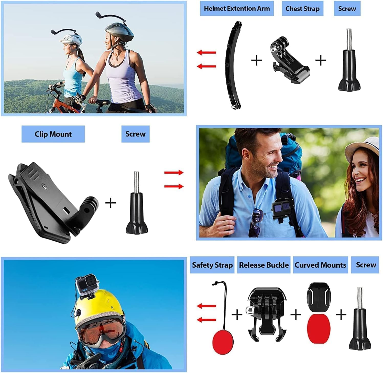 Zarmanuae Action Camera Accessories Kit for Gopro Hero 13 12 11 10 9, Waterproof Housing Case for Gopro Hero 9/10/11/12/13, 63 in 1 Full Essential Accessories Set for Gopro Hero 9-13 Accessories image number 2