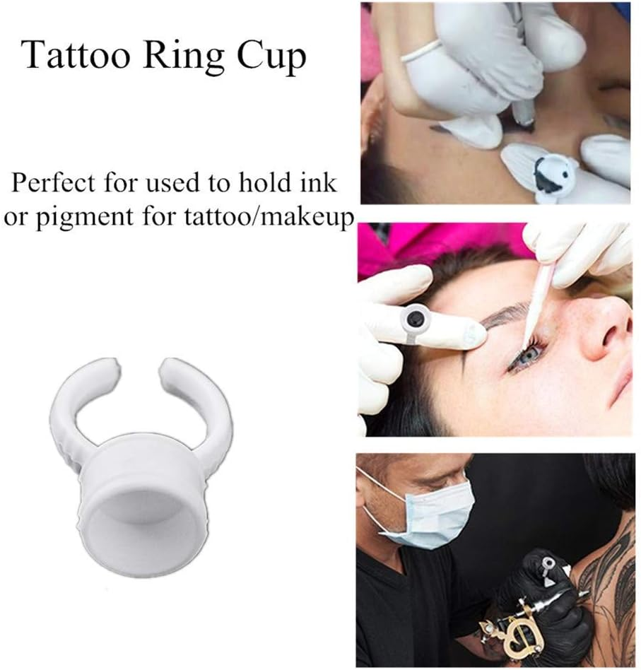 Pigment Rings - WANXINPT 100PCS Lash Glue Rings for Eyelash Extensions - Professional Disposable Glue Holder with Anti-Spill Design | Tattoo Ink & Nail Art Ring Palette (White)