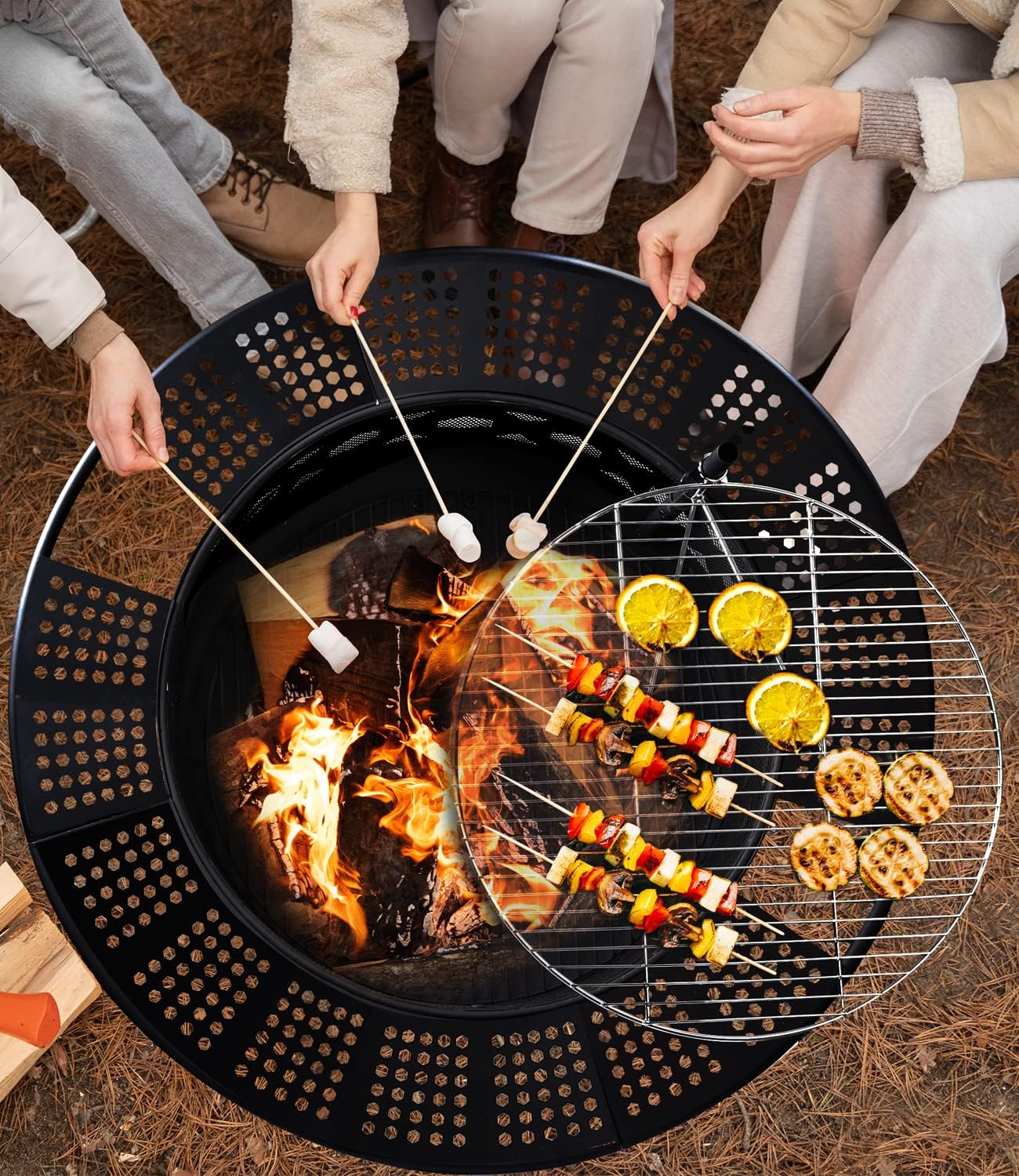 Bettermade 32 Inch Outdoor Fire Pit, 2-In-One Large Camping Fire Pits for outside with Cooking Grill and Fire Poker, Wood Burning Firepit for Bbq,Warm Up, Patio, Bonfire, Camping, Picnic. image number 3