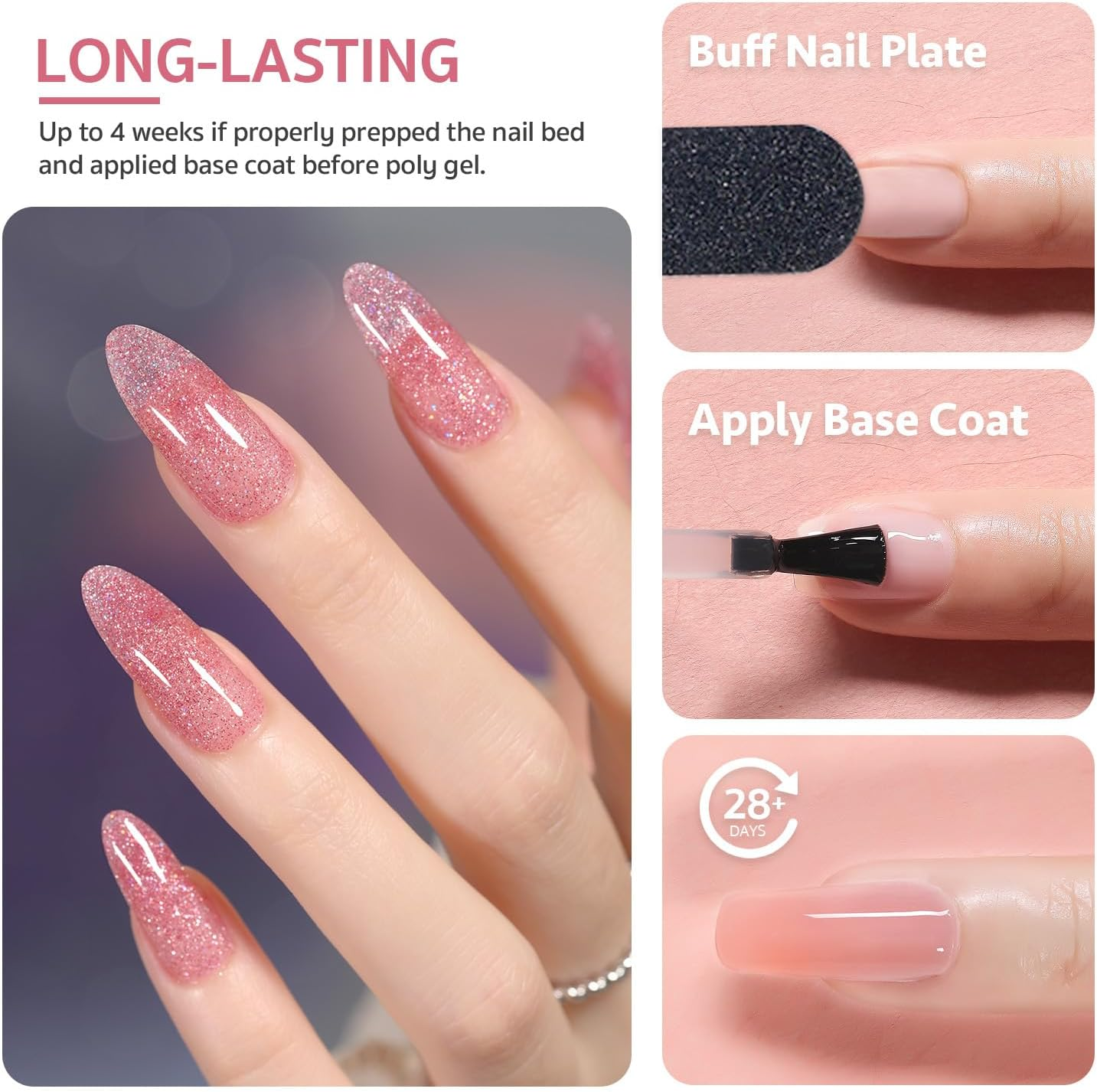 GAOY Poly Gel, 60G Nail Extension Gel, Pink Glitter Builder Gel Nail Enhancement Gel for Beginner & Professional Nail Art Salon DIY at Home image number 1