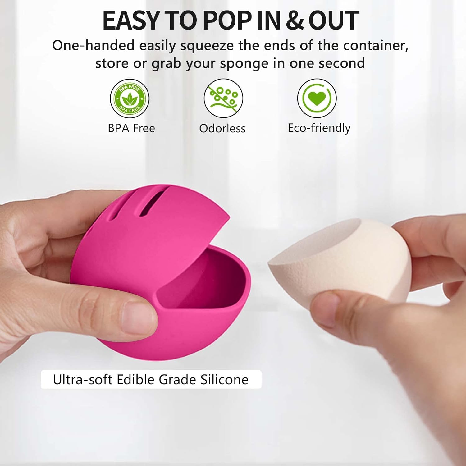 Fauxomor Makeup Sponge Holder,Double-Sided Stripe Vented Silicone Beauty Blender Holder for Travel,Shatterproof Make up Sponge Travel Case for All Sponges Sanitary Reuse Easy to Carry,Rose Red image number 3