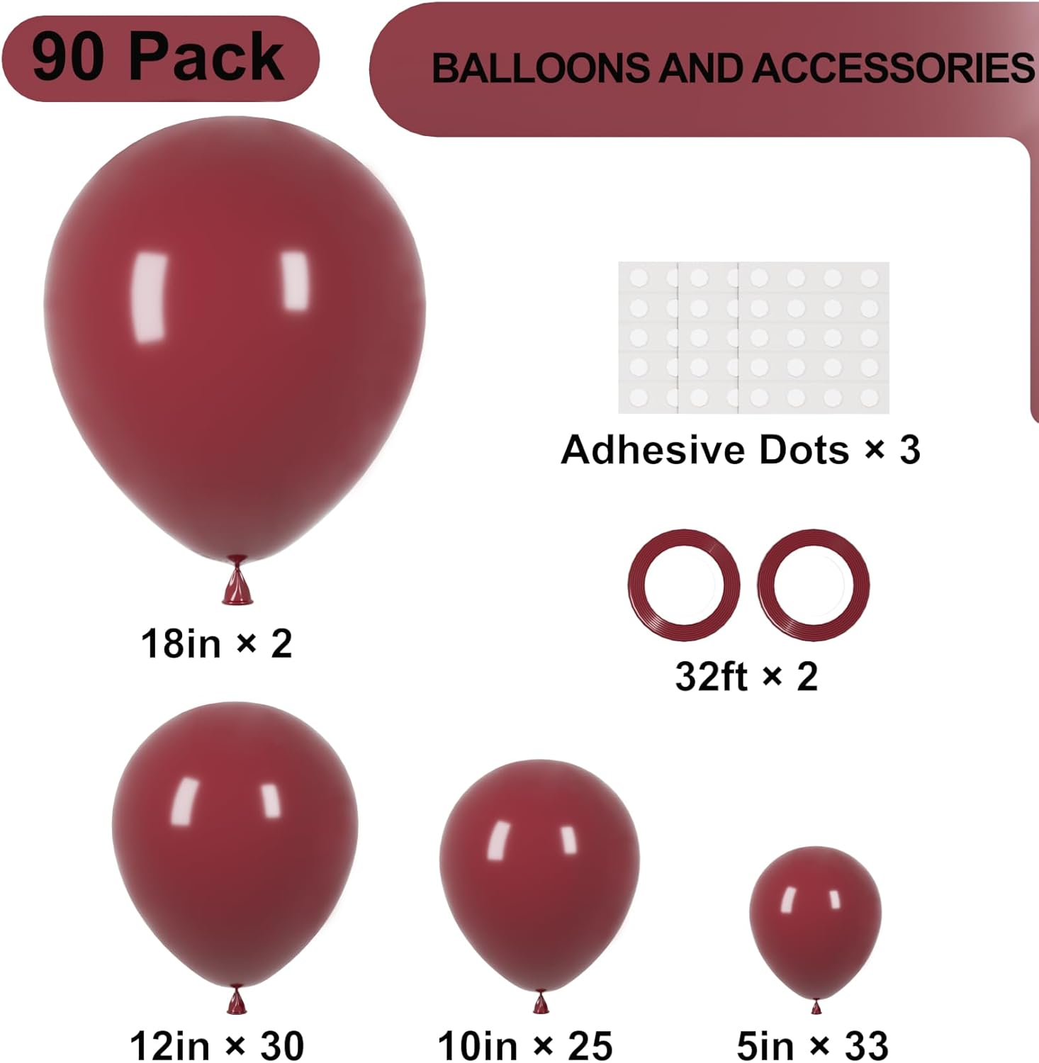 Voircoloria 90Pack Burgundy Balloons Different Size 18/12/10/5 Inch Maroon Balloon Garland Arch Kit for Graduation, Thanksgiving Day, Autumn Fall Theme Party, Wedding, Birthday Decorations image number 3