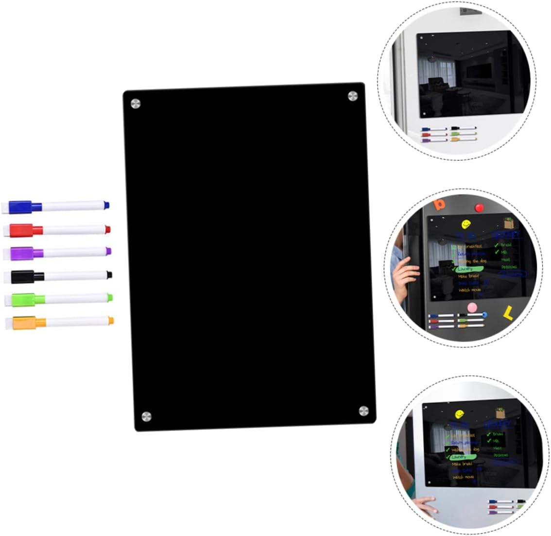 Operitacx Magnetic to Do List Board for Fridge Small A4 Black Acrylic Erasable Schedule Message Planning Board 6 Whiteboard Markers Refrigerator Organizer image number 5