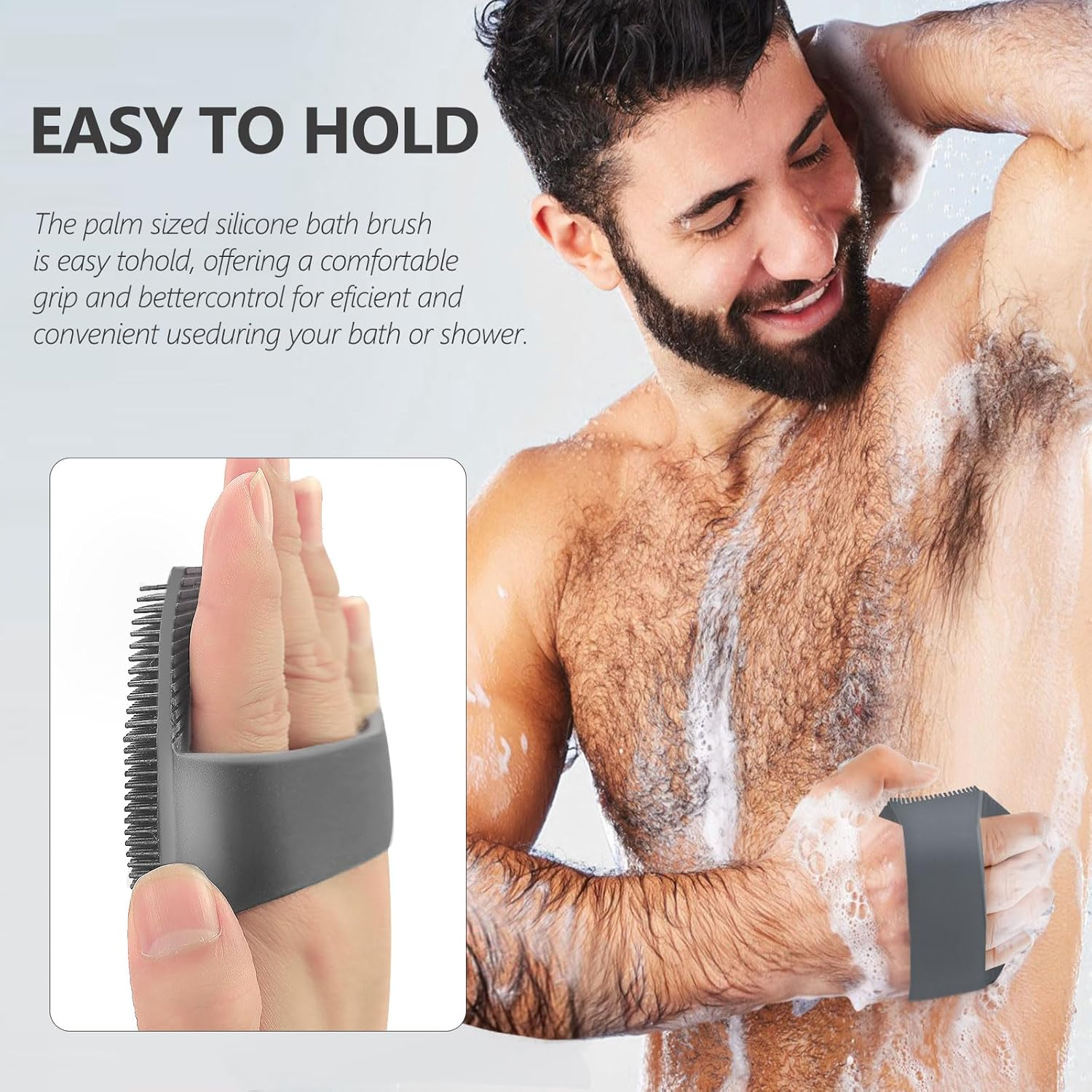 2 Pack Silicone Body Scrubber, Exfoliating Body Scrubber for Sensitive Skin, Silicone Loofah with Anti-Slippery Handle, Stays Clean Easily, Travel-Friendly for Men & Women (Gray + Purple) - Gray  Purple image number 6