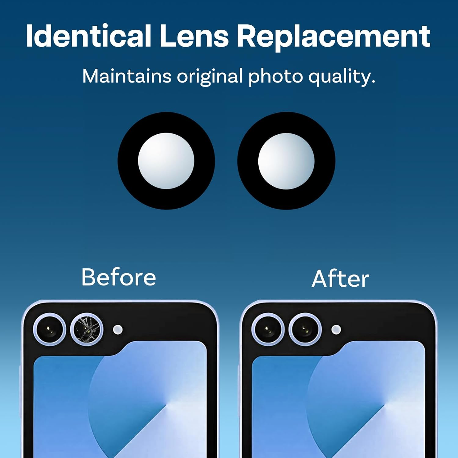 MMOBIEL Back Rear Camera Glass Lens Replacement Compatible with Samsung Galaxy Z Flip6 - Pre-Installed Adhesive, Tweezer and Cloth image number 2