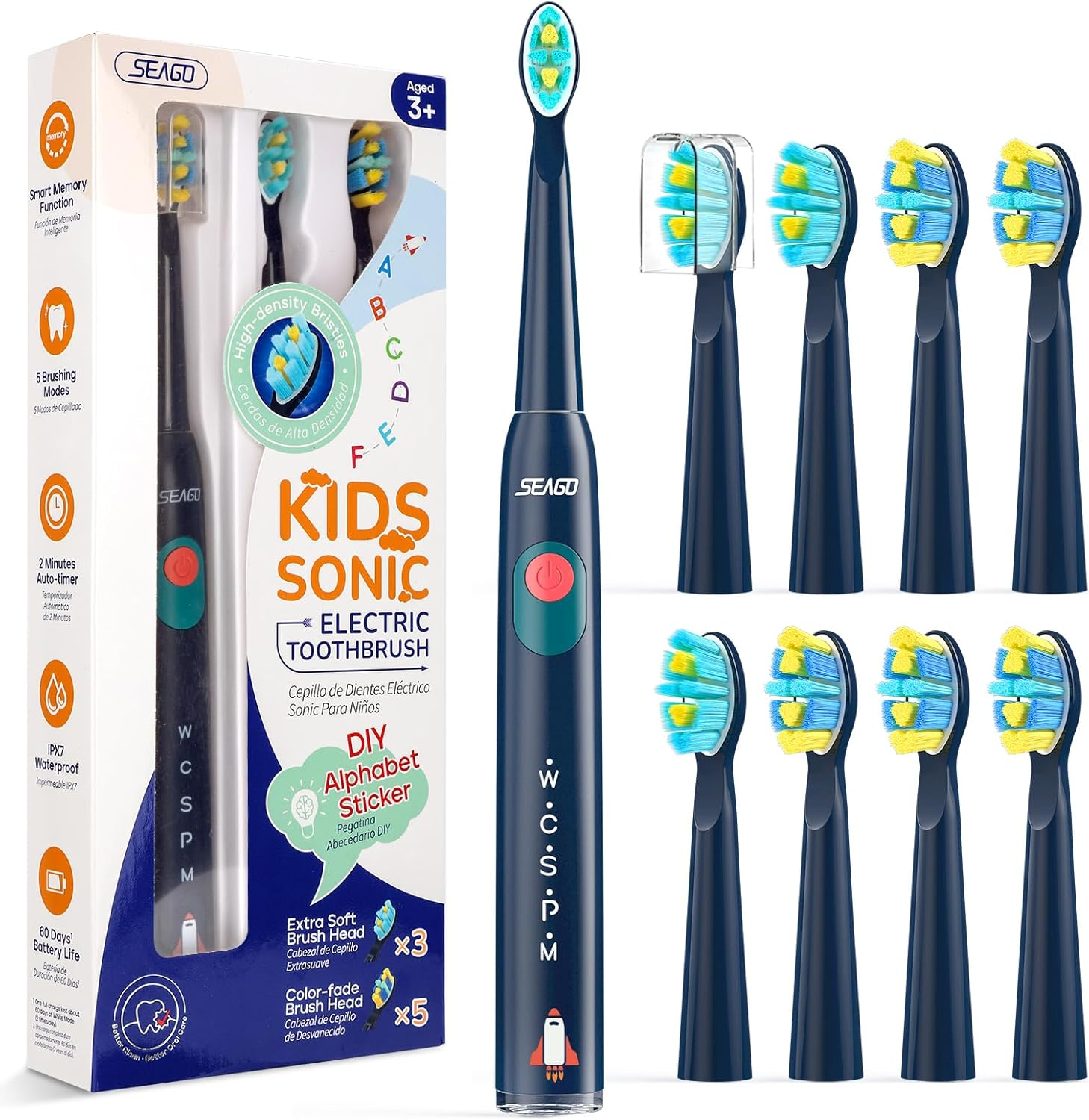 SEAGO Kids Electric Toothbrush, Rechargeable Sonic Soft Bristle with 8 Brush Heads, for Kids and Children, Ages 3-12 (Pink, Normal)