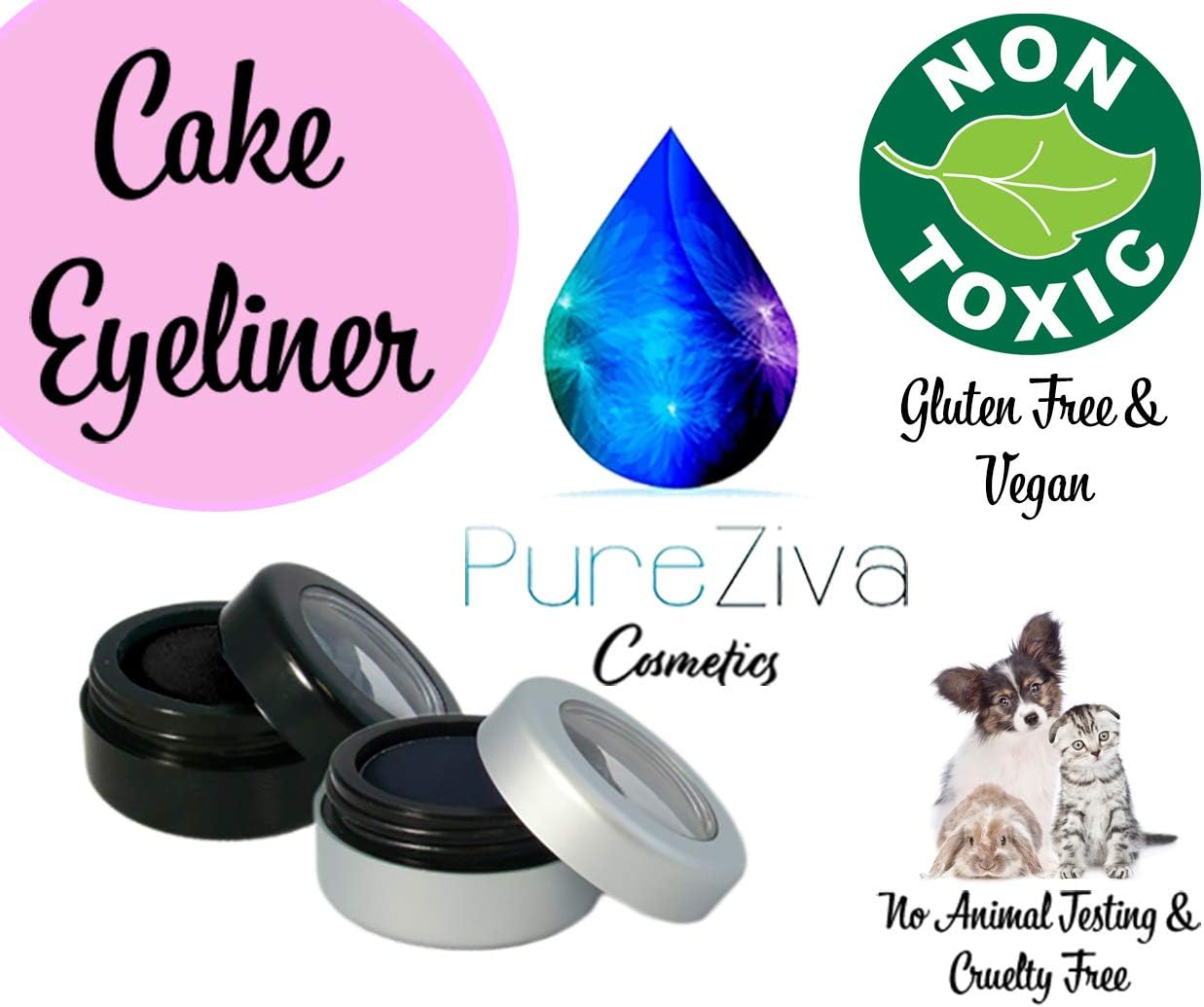 Pure Ziva Matte Forest Emerald Green Cake Eyeliner & Pressed Eyeshadow, Water Activated Powder; Gluten & Cruelty Free - Black image number 7