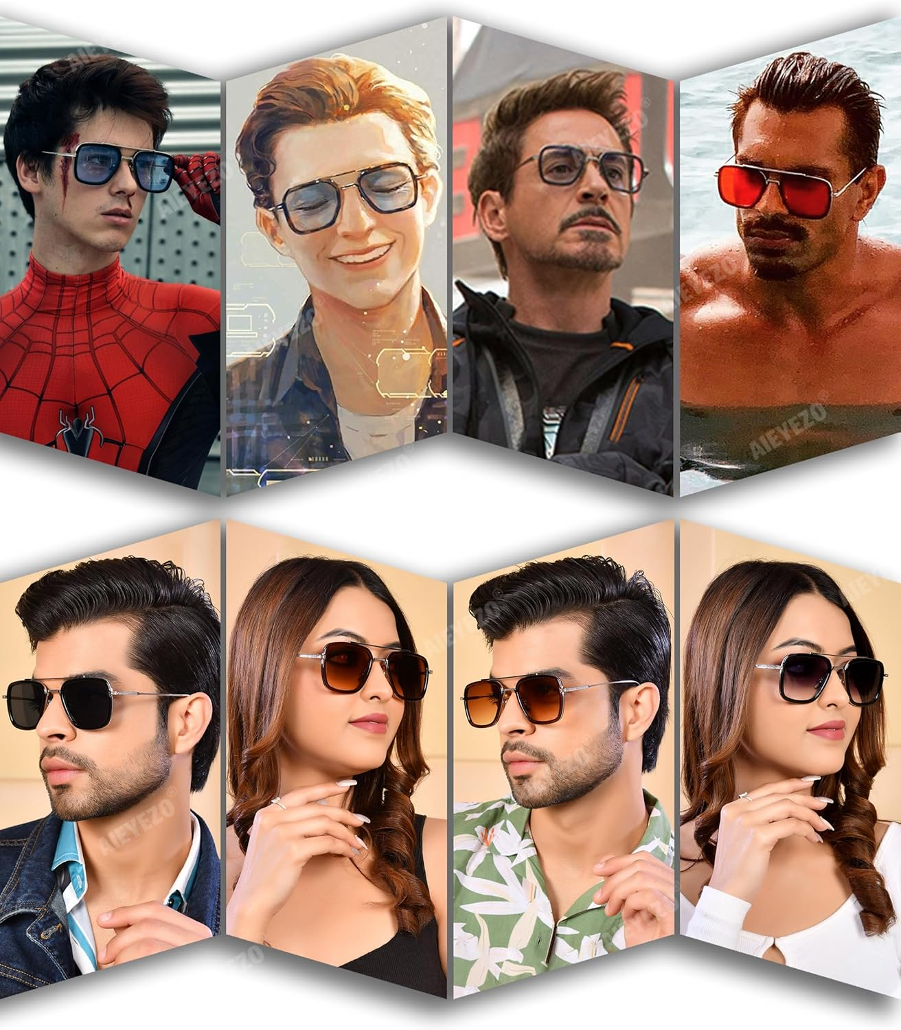 Tony Stark Sunglasses Vintage Square Metal Frame Eyeglasses for Men Women - Iron Man and Spider-Man Sun Glasses image number 5