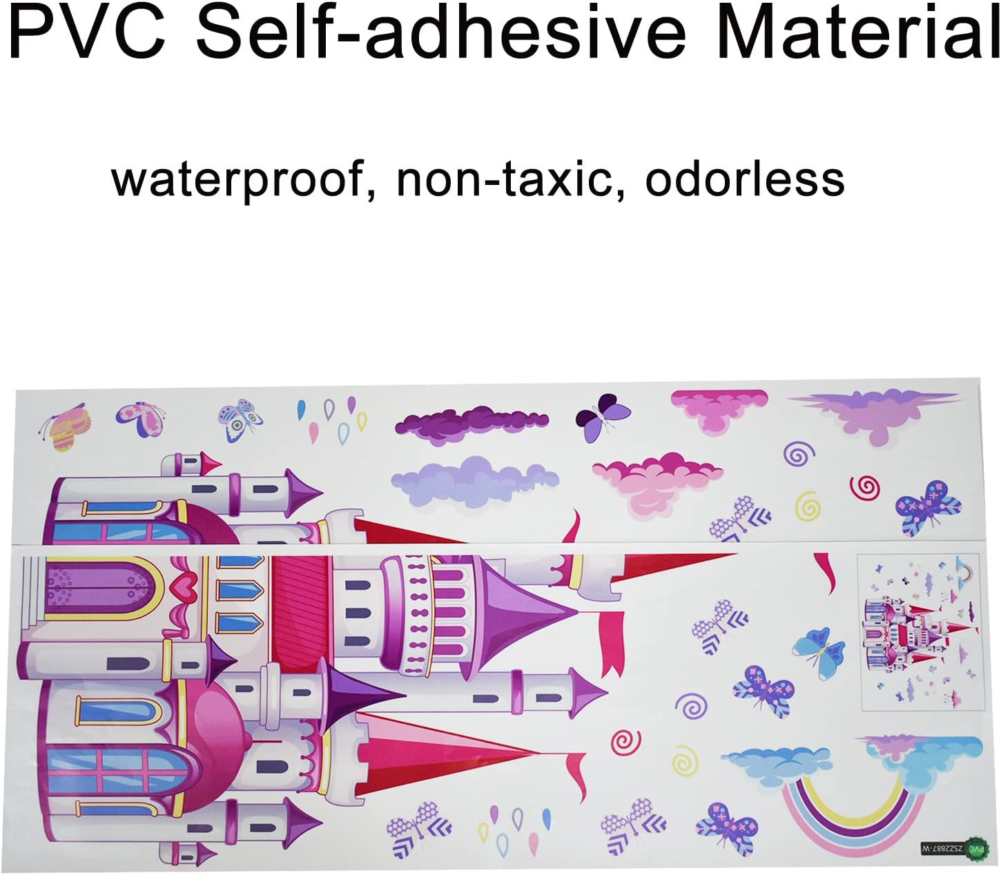 Pinenjoy Cartoon Castle Wall Decal Colorful Rainbow Clouds Butterfly Wall Stickers 39X30Inch DIY Removable Self-Adhesive Vinyl Wall Clings for Girls Bedroom Nursery Classroom Living Room Decors image number 4