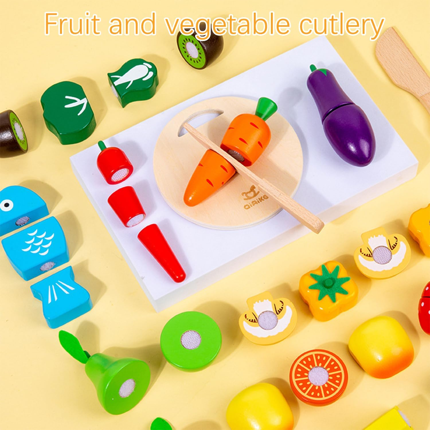 Wooden Play Food for Kids Play Food Kitchen Cutting Fruits Toys for Toddlers Pretend Vegetables Gift For3- 7 Years Old Boys & Girls Educational Toys image number 6