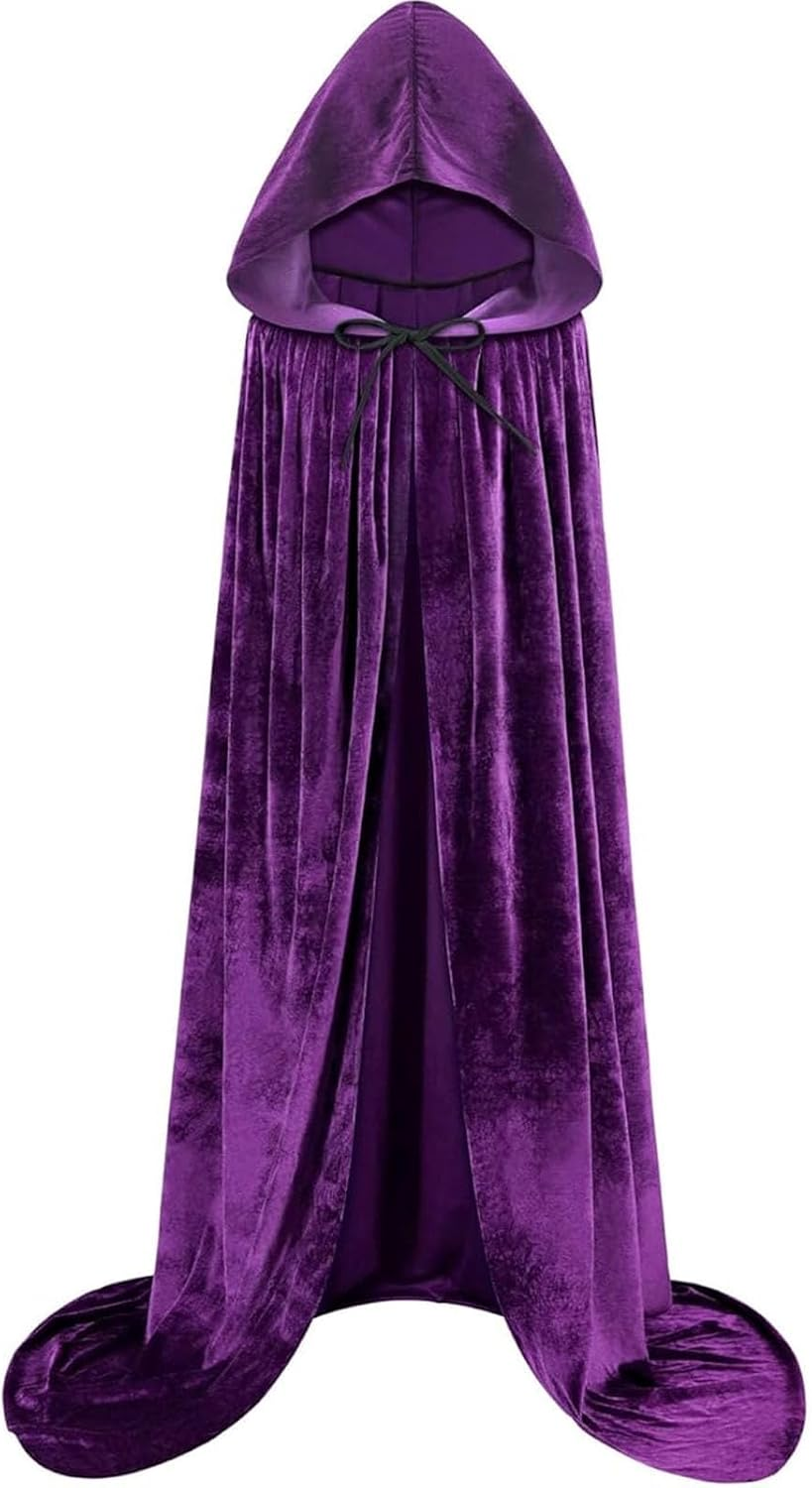 Halloween Velvet Hooded Cloak for Women & Men - Witch Vampire Wizard Cape Costume with Long Hooded Cape - Halloween Cosplay, Renaissance Fair, Medieval Gothic Robe (Black)