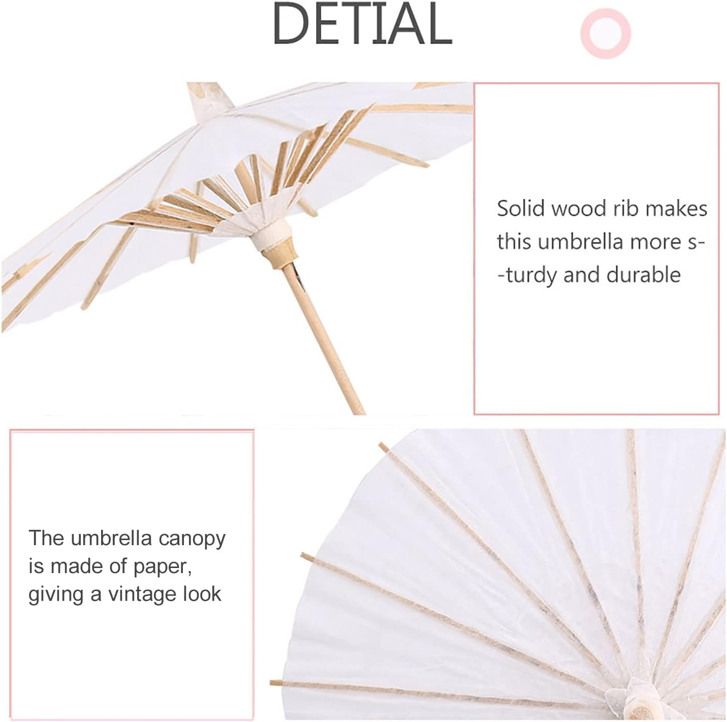 Wedding Paper Umbrella, White Parasol Paper Umbrellas, White Color Paper Decorative Umbrella Parasol Bridal Party Decor Photo Cosplay Prop for Rainbow Party Classroom Ceiling (60Cm / 23.6In) image number 2