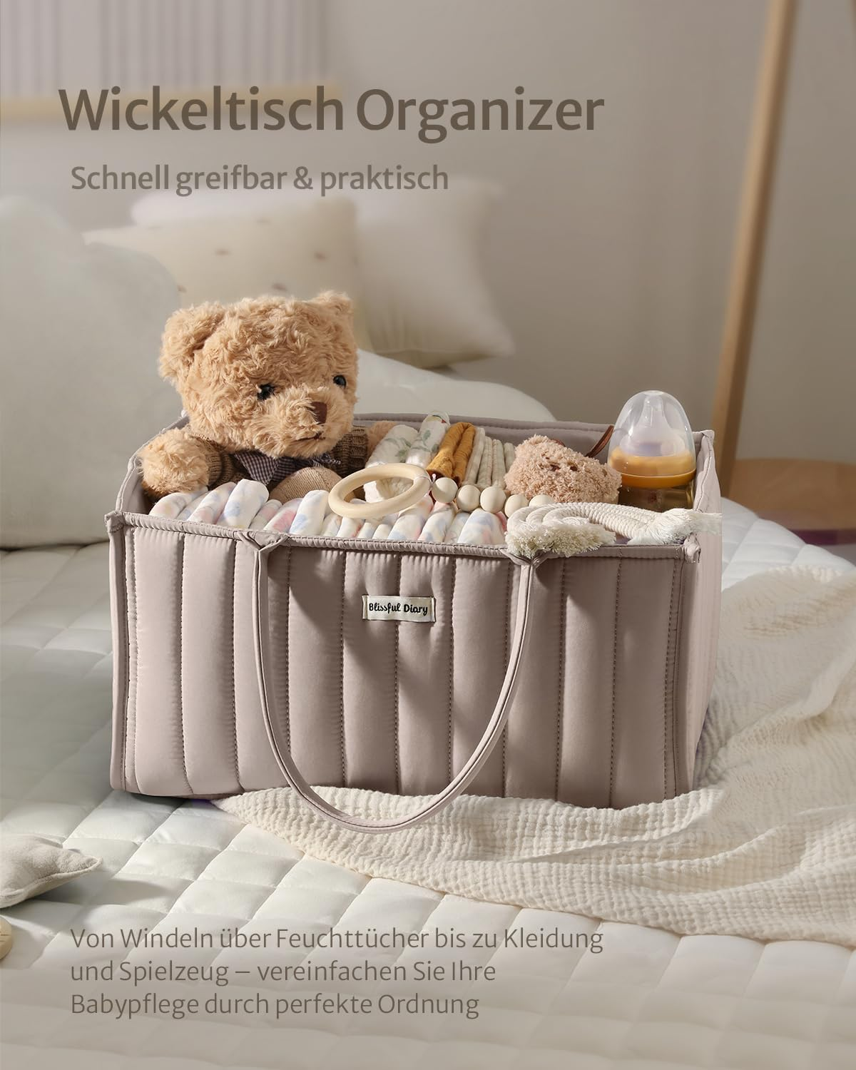 Blissful Diary Nappy Caddy Organiser, Baby Diaper Caddy for Nappy Station, Stylish Storage Basket for Newborn Essentials, Baby Shower Gifts for Girl or Boy, Sand image number 2