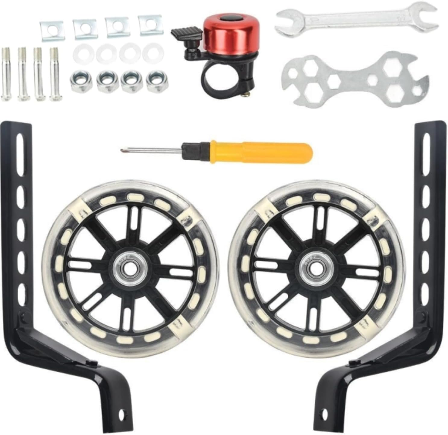 1 Pair Bicycle Training Flash Wheels Set, Bike Stabilizers Support Wheels Steel Frame for 12-20 Inch Little Bicycle Stabilisers Bike Safety Training Equipment (Pink)