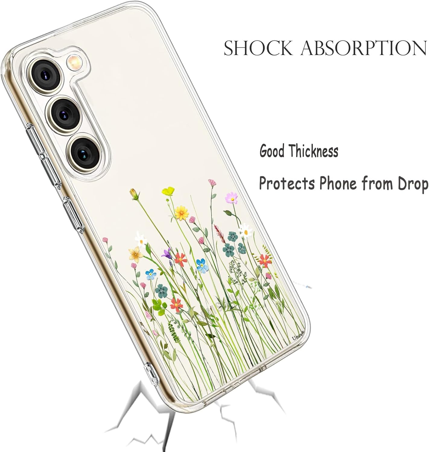 Unov Case Compatible with Galaxy S23 Case Clear with Design Soft TPU Shock Absorption Slim Embossed Pattern Protective 6.1 Inch (Flower Bouquet) - Rainbow Dinosaur image number 4