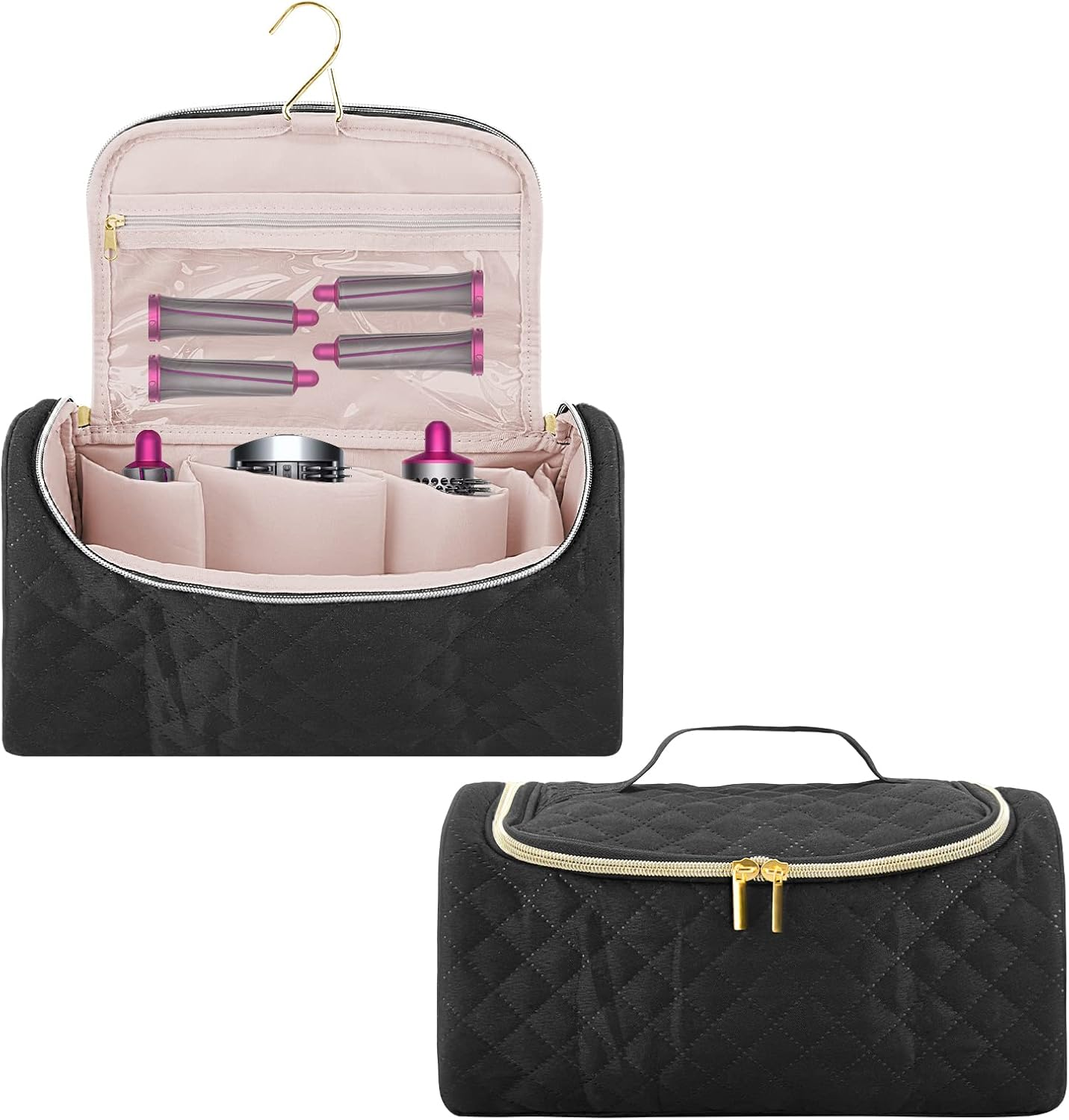 Linkidea Travel Carrying Case Compatible with Dyson Airwrap Styler, Portable Hanging Hair Dryer Storage Case with Side Mesh Pockets, Hair Dryer Accessories Organizer (Black), Black, M