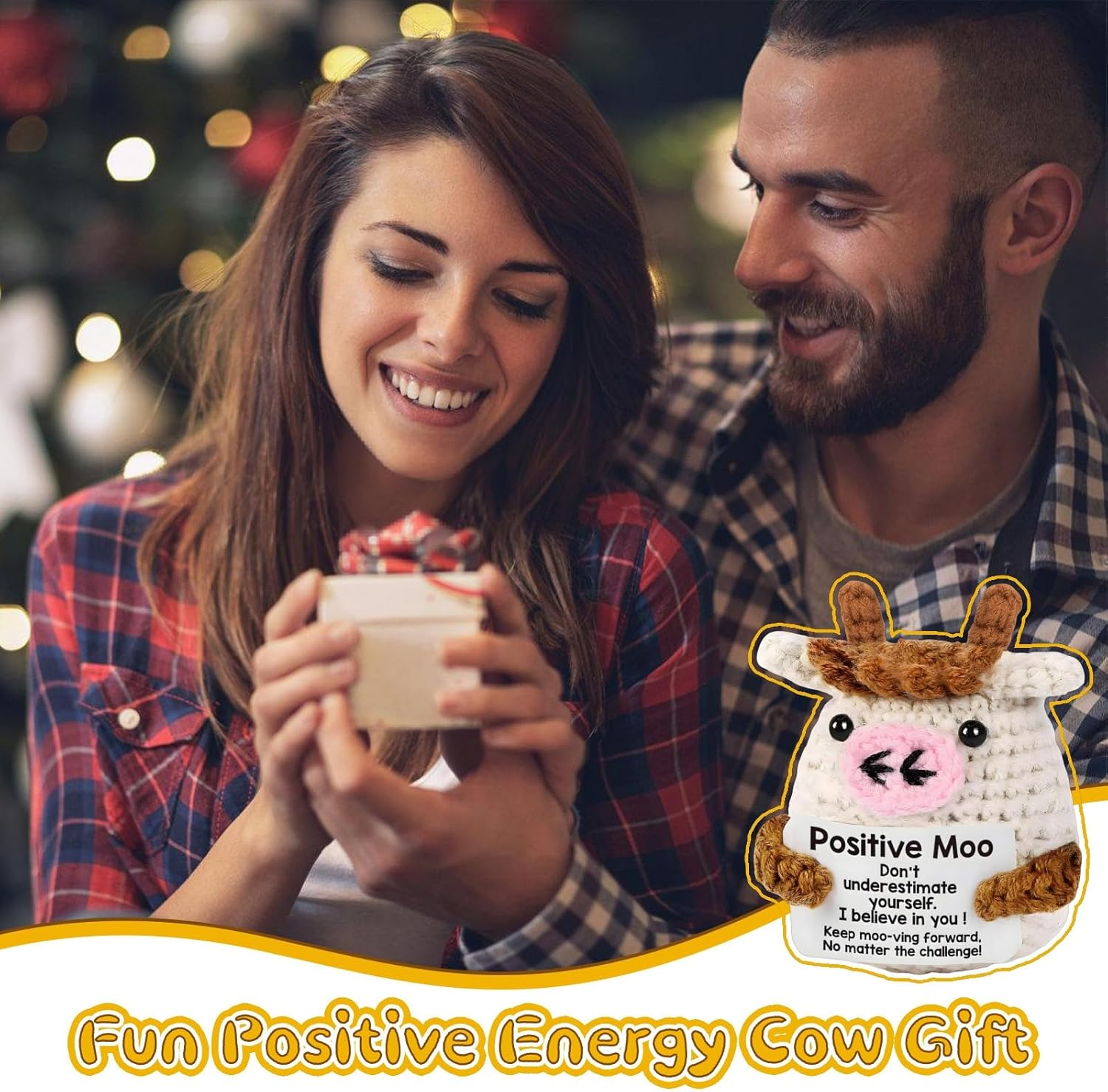 ZCOINS Emotional Support Positive Crochet Cow, Small Positive Crochet Plush Cow Gift, Mini Motivational Plush Animal with Encouraging Message for Friend Birthday, Samll Inspirational Funny Desk Decor image number 5