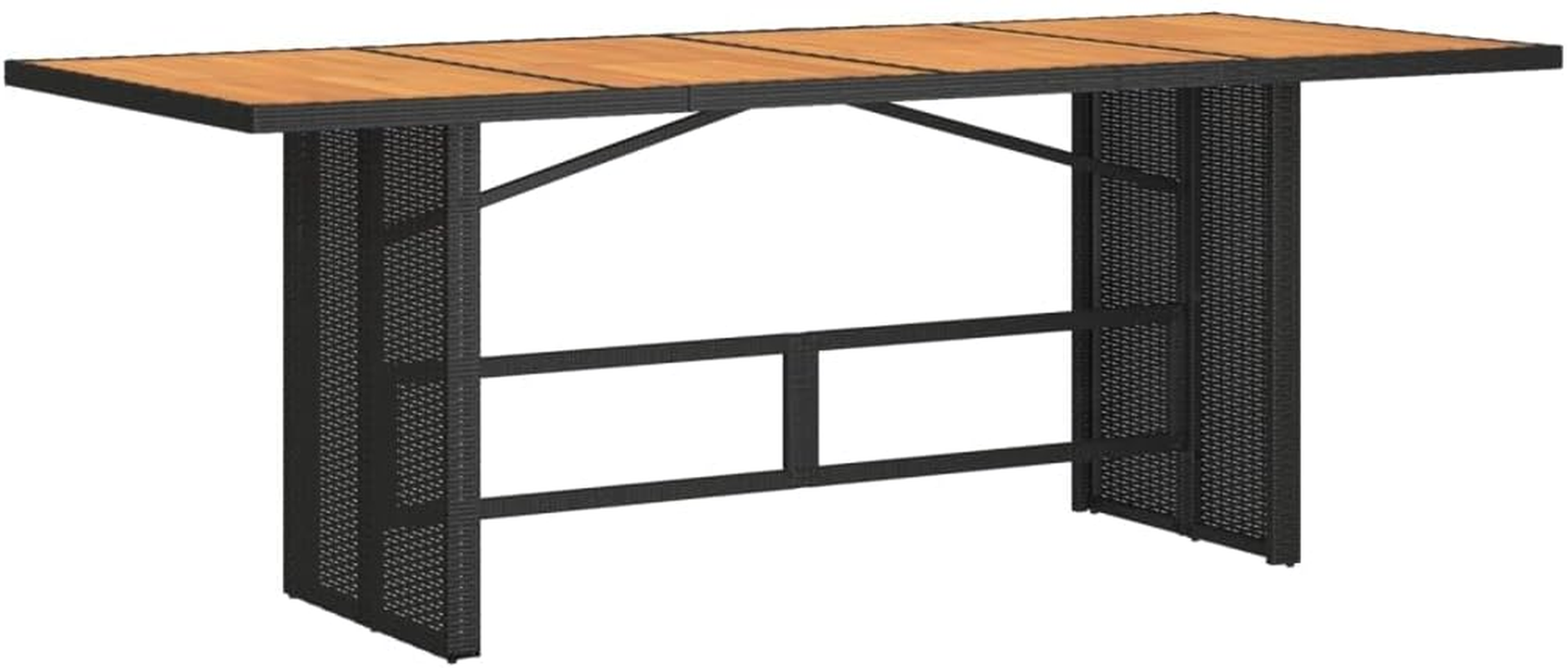 Vidaxl Garden Table with Acacia Wood Top - Black Poly Rattan, Rectangular - Durable, Weather- Outdoor Dining Coffee Table for Garden, Patio, Deck - 190X80X75 Cm image number 1
