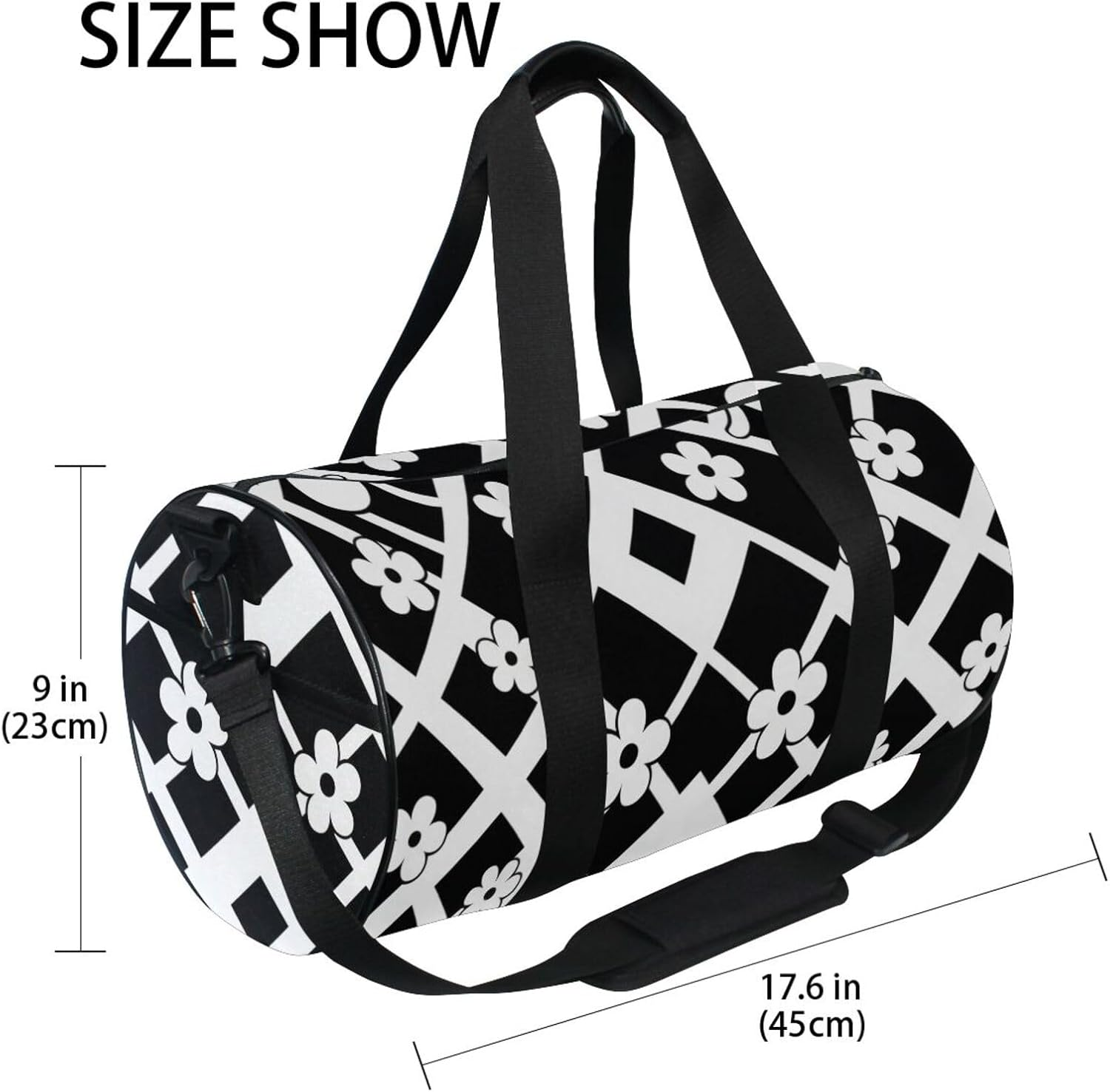 Diamonds Shapes White Flowers Luggage Travel Bag Travel Weekender Gear Bag Hiking Multifunctional image number 2