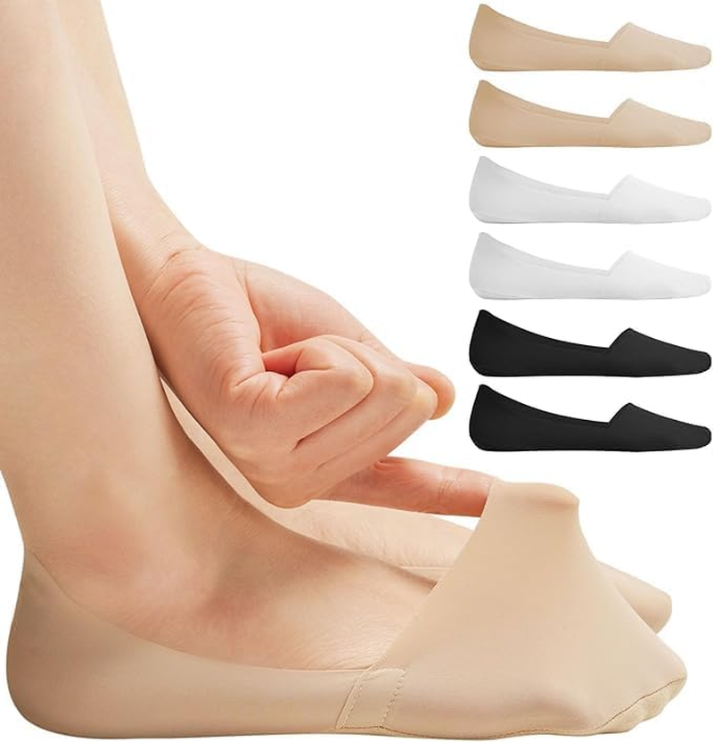 No Show Socks for Women, Non Slip Nylon Thin Footies Invisible Silky Low Liner Socks for Loafers Flats 6 Pairs