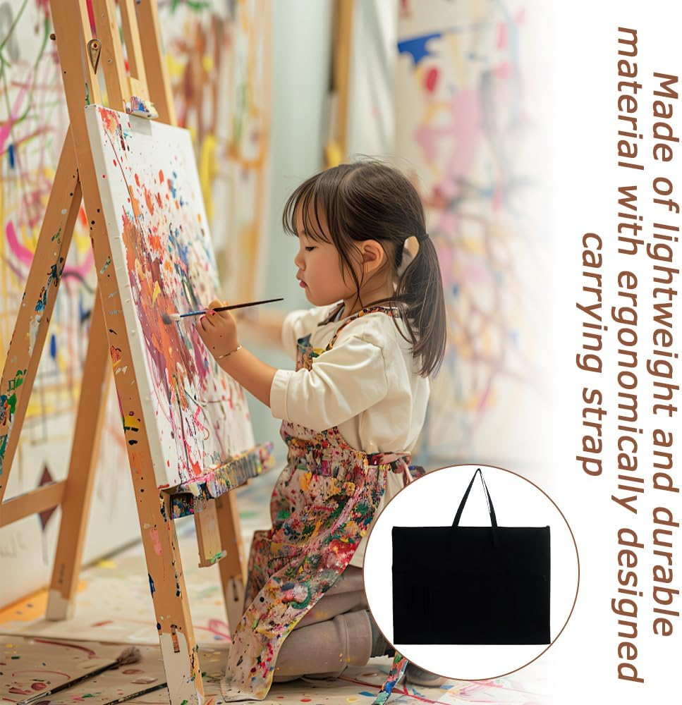 MOTRAIN Light Weight Art Potfolio Bag, Canvas Artist Potfolio Carry Shoulder Bag Case, Art Carrying Bag for Artwork, Posters, Sketching, and Drawing, 27.6 * 20.5 In, Black image number 5