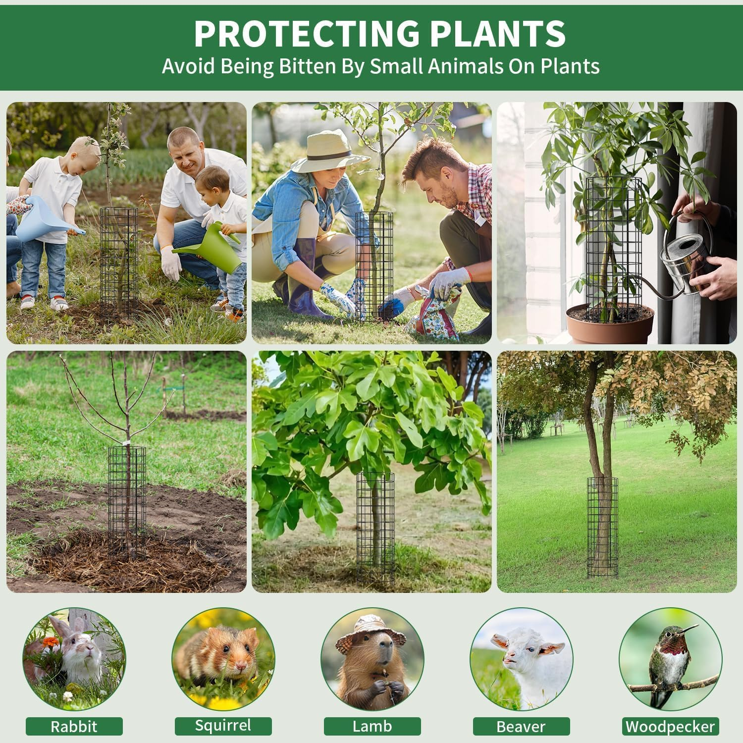 6 Pcs Plant Protectors from Animals, Tree Protector Kit with 12 Ground Nails and 60 Zip Ties, Plant Cages for Outdoor Plants, Protection Tree Wrap Cage for Garden to Protect Bark, Black image number 3