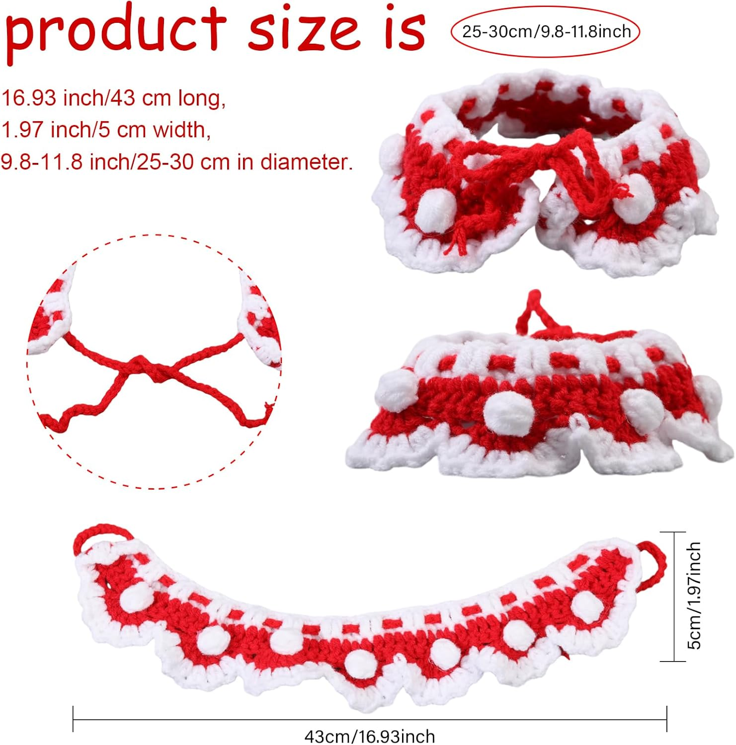 GLOBLELAND 3 Pieces 3 Styles Knitted Cat Collars Cute Dog Bib Cat Drool Towel Handwoven Pet Collar Accessories Warm Safety Pet Towel image number 2