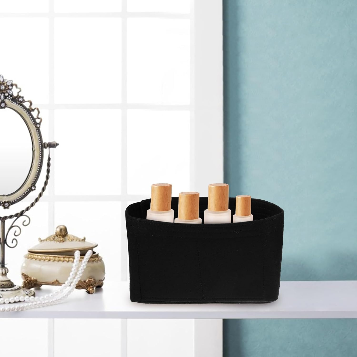 GLSTOY 2Pcs Felt Purse Organizer Inserts for Women, Black Felt Tote Bag Insert with Open Top and Zipper Closure, Inner Pocket Handbag Organizer for Travel and Daily Use image number 1