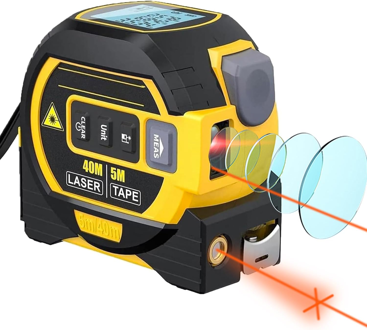 Chamgeco Almighty Ruler Laser Rangefinder, 3-In-1 Infrared Laser Tape Measure, 60M Digital Retractable Laser Measuring Sight with 5M Measuring Tape, Handheld Tape Measure Tool with Large LCD Display