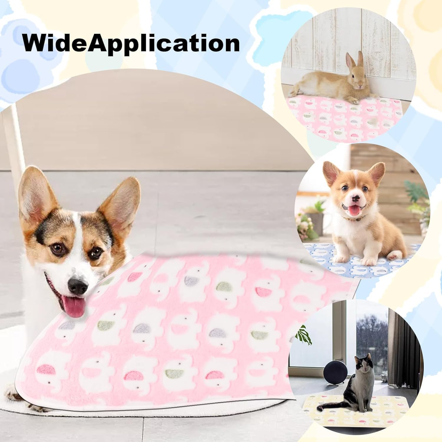 3 Pcs Pet Soft Dog Blankets Washable,60 * 40Cm Fluffy Cats Puppy Blankets,Puppy Blankets Dog Blanket Cat Blanket,Cute Elephants Print,Warm Sleep Mat Blanket for Small Dog Cat image number 4