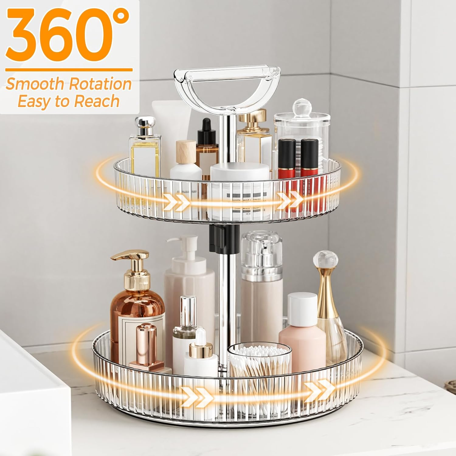 Lazy Susan Organizer, 360&deg; Rotat Turntable Capacity Adjustable Height Storage Rack, Non-Slip Storage Shelf for Kitchen, Cabinet, Countertop,Bathroom,Pantry Organiser (Transparent White) - Jet Black image number 7