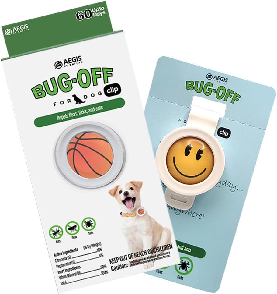 Bug-Off Clip for Dogs [2 Pack] Repels Flea, Tick & Ants for 60 Days, Natural Flea and Tick Repellent Collar [Made in Korea] Aegis by KN FLAX (Basketball & Smile) image number 3