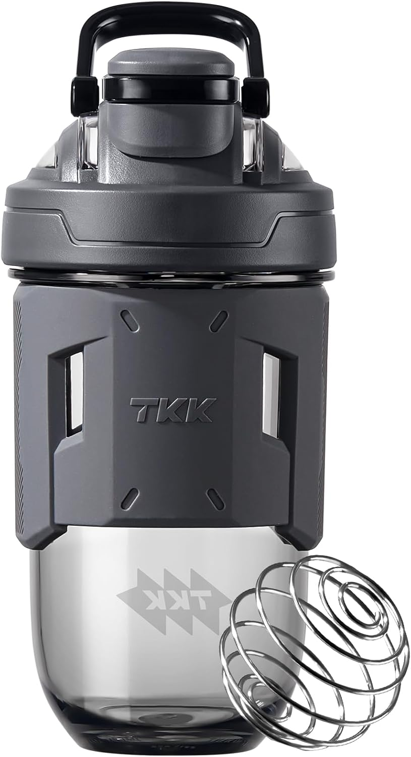 TKK 24Oz Protein Shaker Bottle with Blending Ball, BPA Free Tritan Plastic, Leak-Proof, One-Touch Lid, Non-Slip Grip, Sports & Fitness Use