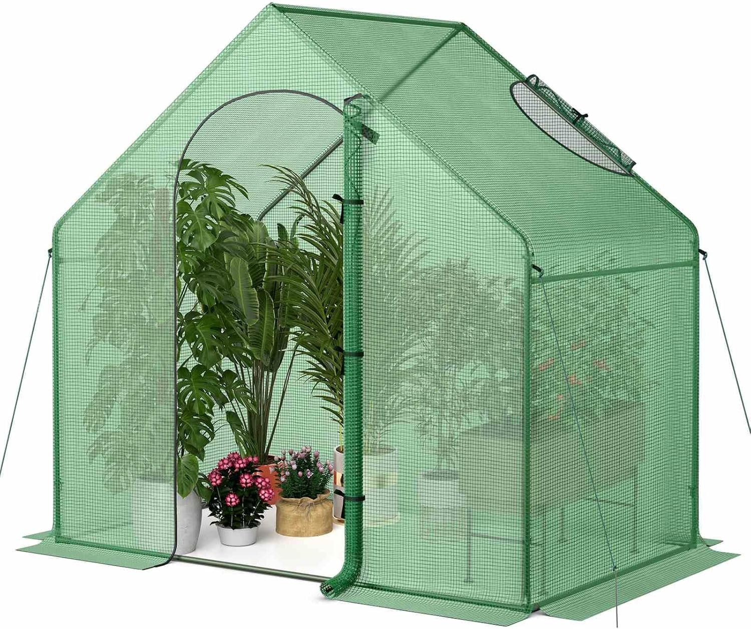 Costway 1.79 X 1 X 1.67M Mini Walk-In Greenhouse, Portable Outdoor Warm House for Winter W/ PE Cover, Rustproof Pe-Coated Metal Frame, Roll-Up Zippered Door, Window, Garden Yard Hot House Tent image number 2