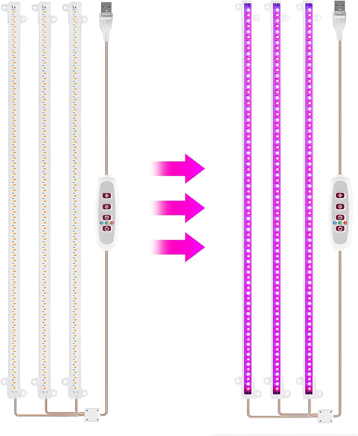 LED Plant Grow Light Strips 6.2W 126LED 4000K 169.2Lm Bright Grow Lamp with 8H/12H/16H Timer 5 Dimmable Brightness Growth Light for Green House Hydroponics Succulent 3 Bars